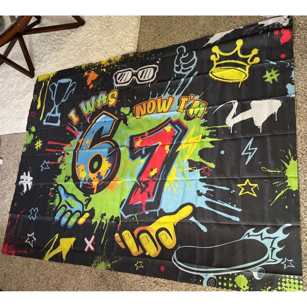 Graffiti 7th Birthday Backdrop Banner I Was 6 Now I'm 7 Skateboard Party Decor